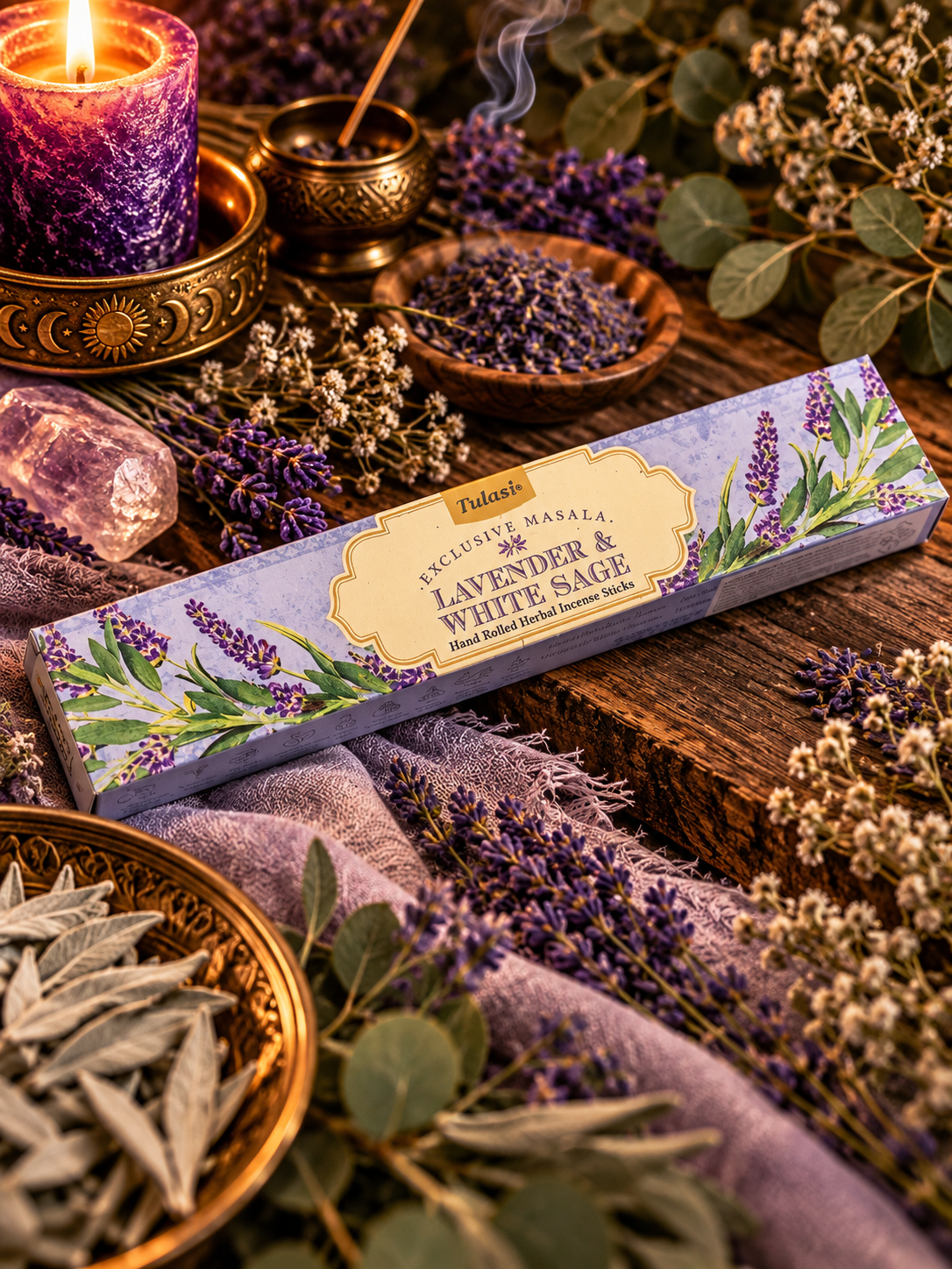 Lavendel & Vit salvia – Rökelse – Tulasi Exclusive Masala – 15 g